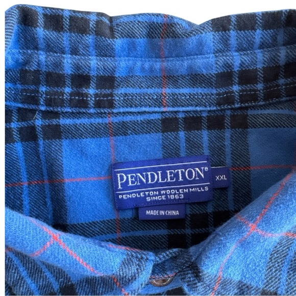 Pendleton 100% Cotton Royal Blue Plaid Flannel Size XXL - Picture 3 of 5